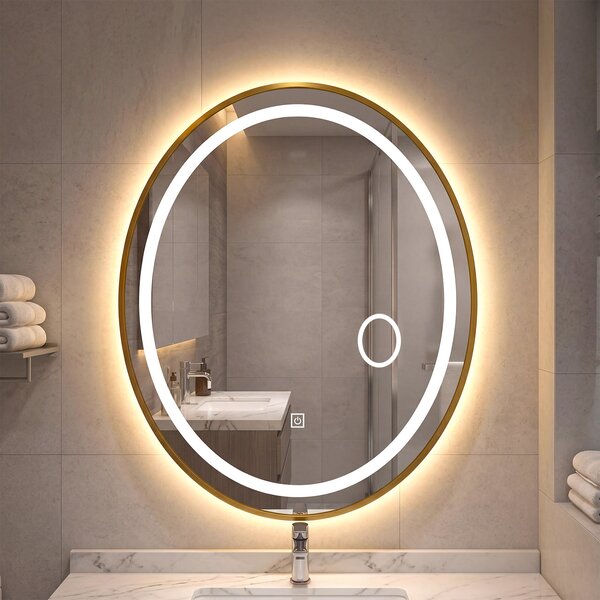 Costway Specchio bagno con luci led luminosità e colore regolabili vetro anti-schegge, Specchio da parete retroilluminato ovale 50x60 cm