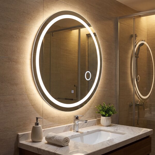 Costway Specchio bagno con luci led luminosità e colore regolabili vetro anti-schegge, Specchio da parete retroilluminato ovale 50x60 cm
