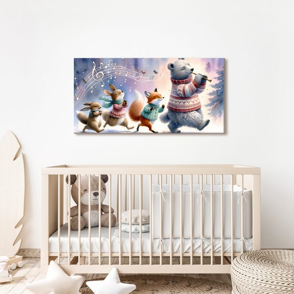 Quadro su tela – Parata invernale di animali con melodia