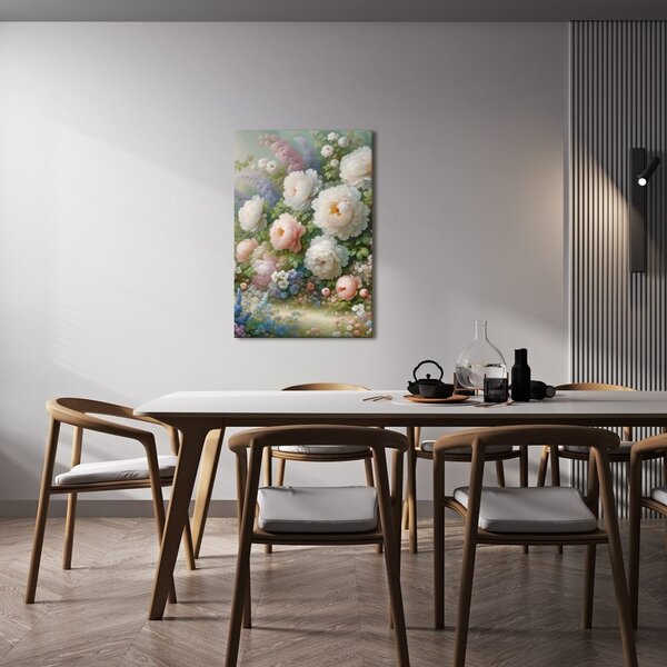 Quadro su tela – Giardino pieno di peonie e fiori estivi