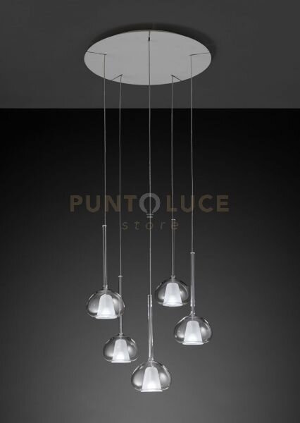 Beba lampadario a sospensione 5 luci vetri piccoli trasparenti d.15