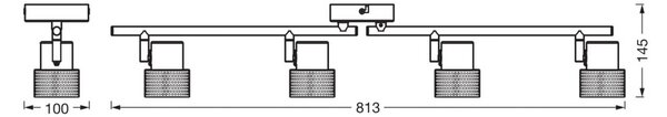 OSRAM Faretto da soffitto CORK, nero, 4 faretto GU10-LED 927 dimmerabile, Nero, Soggiorno / Sala da pranzo, Metallo