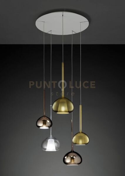 Beba lampadario a sospensione tondo 5 luci vetri bronzo, oro, trasp