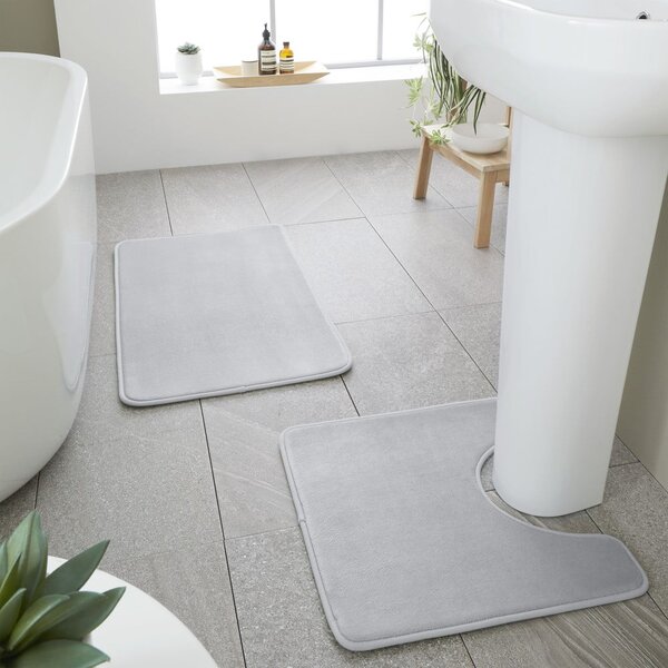 Set di tappetini per il bagno grigio chiaro in memory foam 2 pz per WC 50x80 cm Anti-Bacterial – Catherine Lansfield