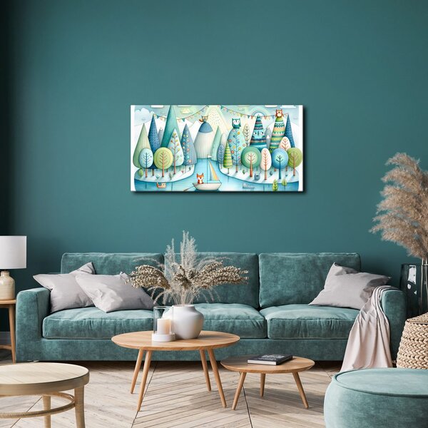 Quadro su tela – Foresta da favola con volpe e gufi
