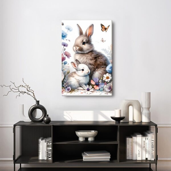 Quadro su tela – Dolci coniglietti tra i fiori