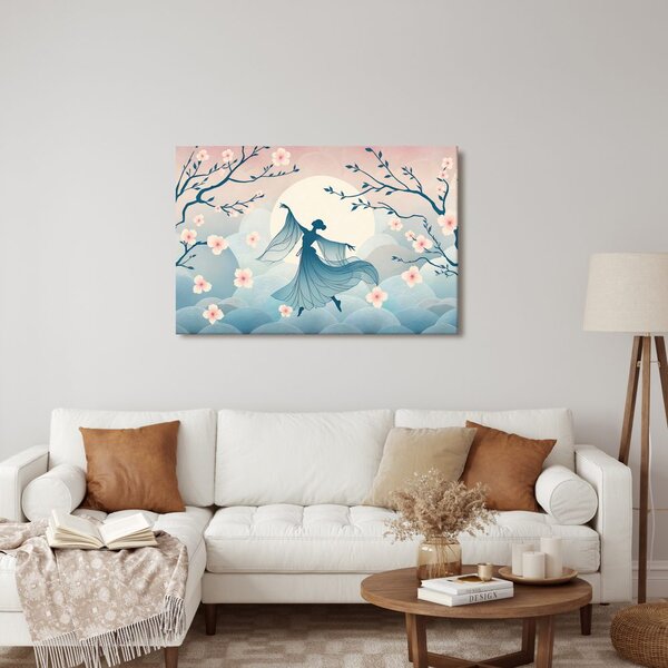 Quadro su tela – Ballerina sotto il ciliegio in luna piena