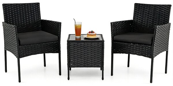 Set di mobili da giardino KOMFOTTEU, set di mobili da balcone in rattan con cuscini removibili, set lounge con 2 poltrone e tavolo, gruppo sedute per giardino, terrazza, balcone, cortile (nero)