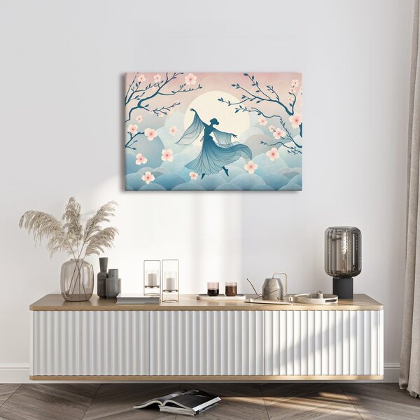 Quadro su tela – Ballerina sotto il ciliegio in luna piena