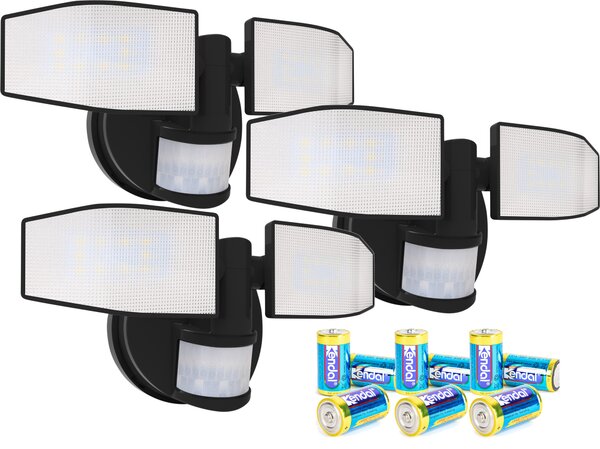 Set da 3 faretti a batteria LED Northpoint con sensore di movimento e teste orientabili, colore nero
