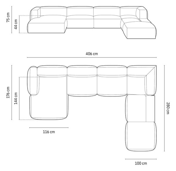 Divano angolare componibile marrone chiaro (con penisola a destra/a U) con rivestimento in velluto Martina – Micadoni