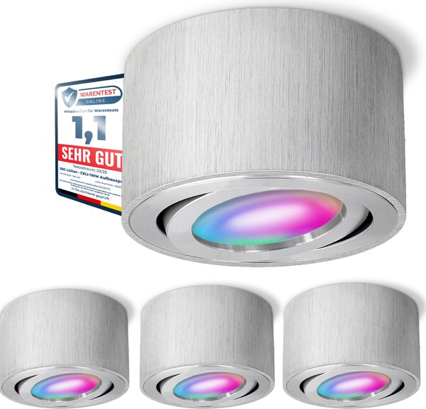 SSC-LUXon 4x CELI-1A faretto da superficie piatto orientabile spazzolato con illuminazione LED Smart RGB CCT - controllo spot WLAN tramite app e voce