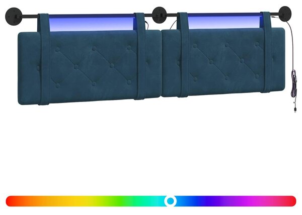 Testiera sospesa Con luce LED Blu Velluto