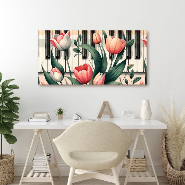 Quadro su tela – Fiori al ritmo della musica e del pianoforte