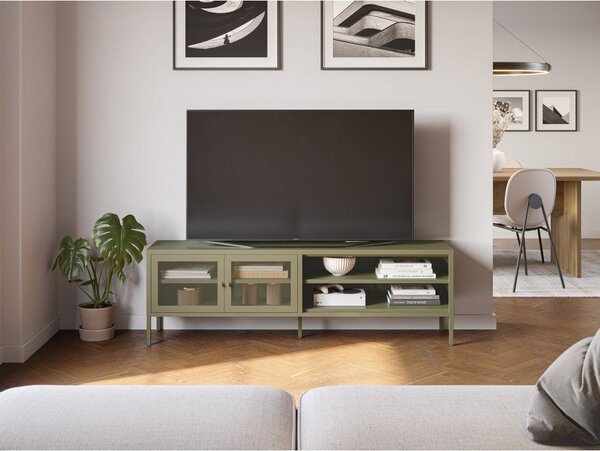 Mobile TV verde in metallo 160x50x35 cm Fayna – Marckeric
