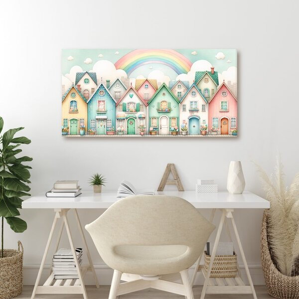 Quadro su tela – Strada da favola con allegro arcobaleno