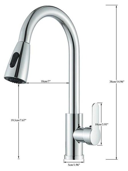 Miscelatore da cucina – Miscelatore da cucina estraibile – Acqua calda e fredda – Miscelatore monocomando – Doccetta estraibile e orientabile – Montaggio su piano – Cromato