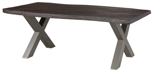 MASSIVMOEBEL24 | FREEFORM 5 tavolo da pranzo in legno di mango - verniciato grigio / gambe in ferro X argento matt 220x100
