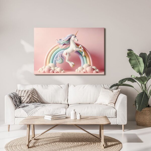 Quadro su tela – Unicorno magico con arcobaleno