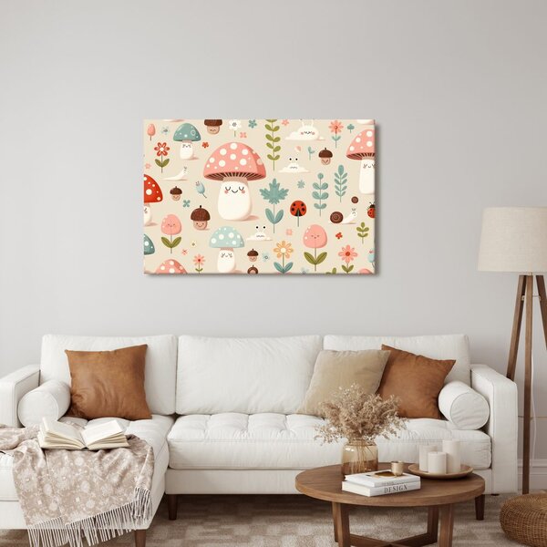Quadro su tela – Foresta allegra con funghi e animali