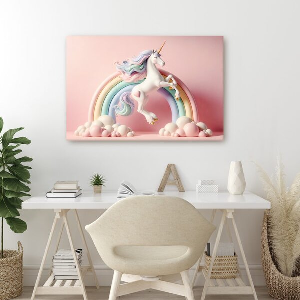 Quadro su tela – Unicorno magico con arcobaleno