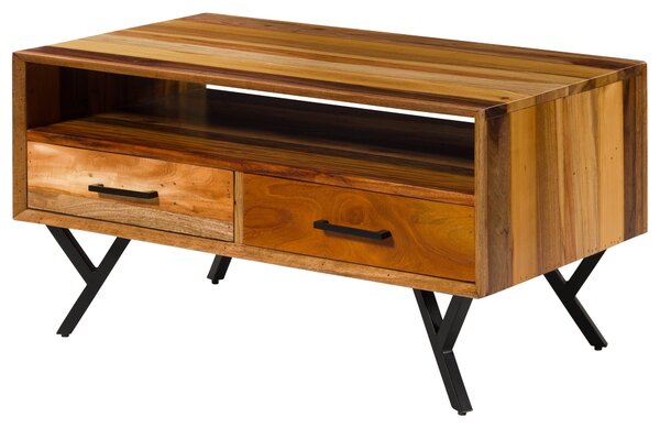 MASSIVMOEBEL24 | Tavolino da salotto in legno di legno riciclato 100x60x51 laccato naturale AVIGNON #115