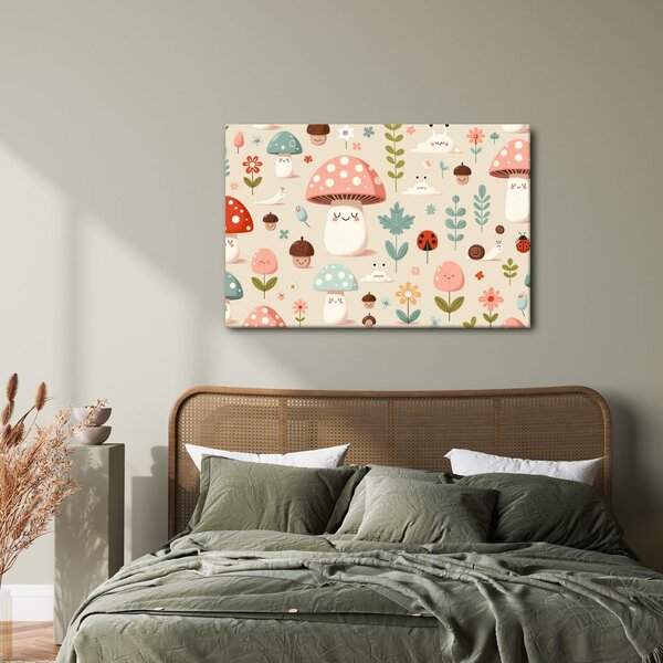 Quadro su tela – Foresta allegra con funghi e animali