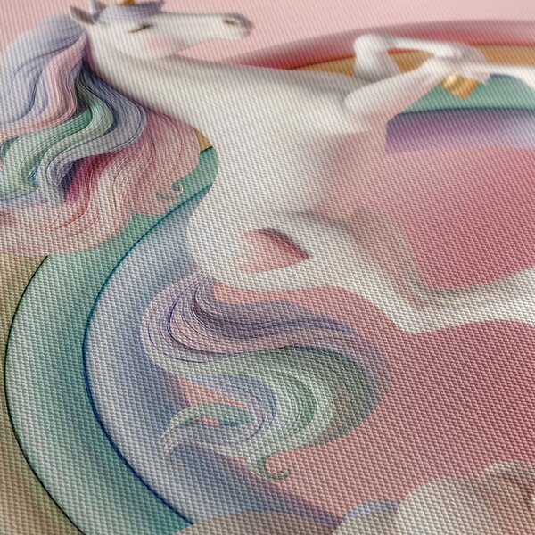 Quadro su tela – Mondo rosa con unicorno e arcobaleno