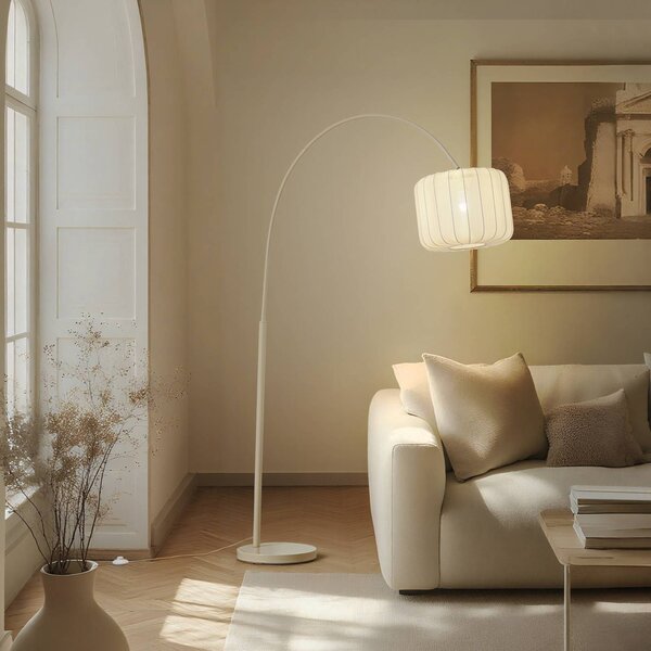 Lampada ad arco Helin Lindby, Crema / Ambra, Soggiorno / Sala da pranzo, Tessuto / Stoffa / Seta, Moderno, Lampada da terra