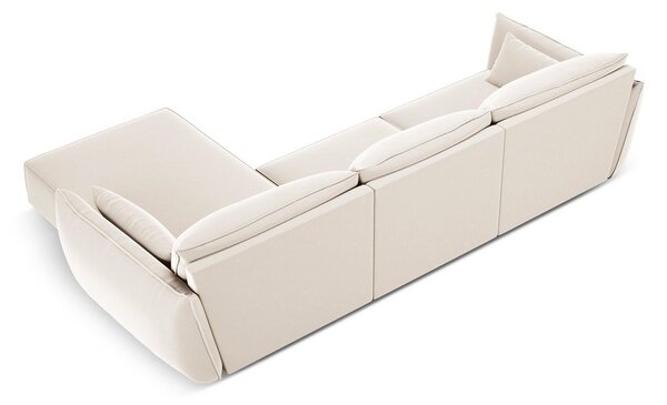 Divano angolare beige (con penisola a destra/con chaise lounge) con rivestimento in velluto Vanda – Mazzini Sofas