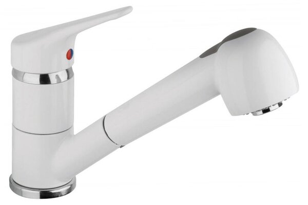 Schläfer 5004114 - Rubinetto Cucina con Doccetta Estraibile bianco, Miscelatore Lavello con Doccino 2 Modalità, Bocca Girevole 360°, Rubinetto per cucina Bianco in Ottone 2 getti