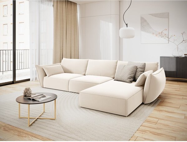 Divano angolare beige (con penisola a destra/con chaise lounge) con rivestimento in velluto Vanda – Mazzini Sofas