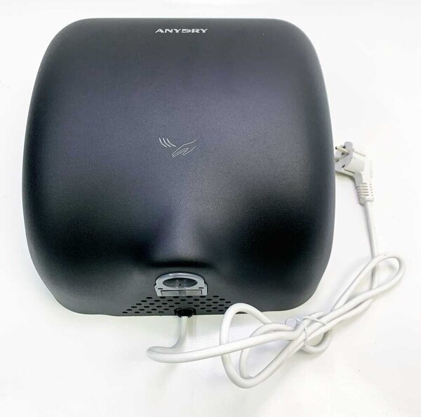 Anydry 2800 Asciugamani elettrico automatico con fotocellula, asciugamani professionale ad aria montato a parete, robusto alloggiamento in acciaio inox. 1650W. (nero)