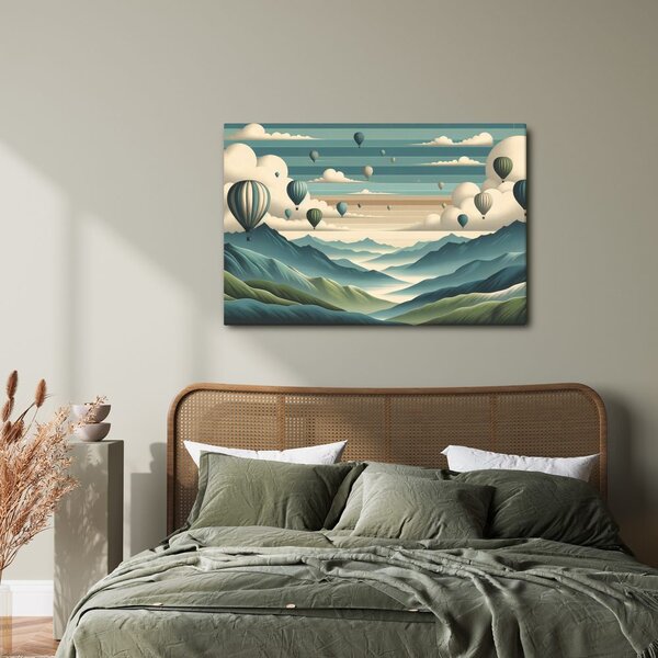 Quadro su tela – Mongolfiere sopra paesaggio montano