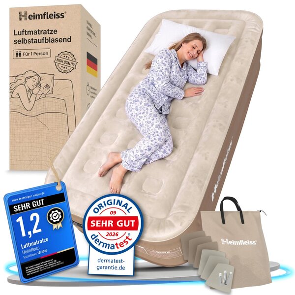 Materasso gonfiabile autogonfiante Heimfleiss 100x200 cm Beige-Brown - Materasso gonfiabile