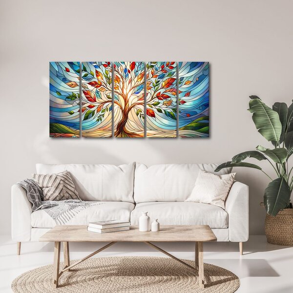 Quadri 5 pezzi – Albero della vita in vetro colorato con sfumature