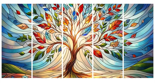 Quadri 5 pezzi – Albero della vita in vetro colorato con sfumature