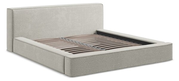 Letto matrimoniale imbottito grigio chiaro con contenitore e rete inclusi 180x200 cm Noho – Makamii