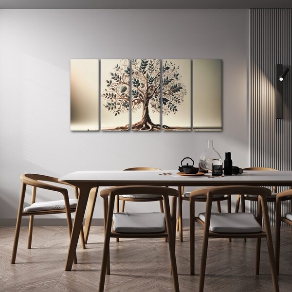 Quadri 5 pezzi – Albero della vita decorativo con ornamenti