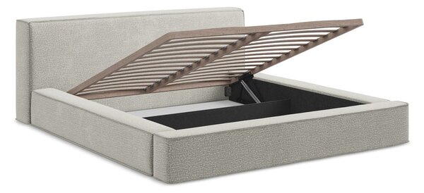 Letto matrimoniale imbottito grigio chiaro con contenitore e rete inclusi 180x200 cm Noho – Makamii