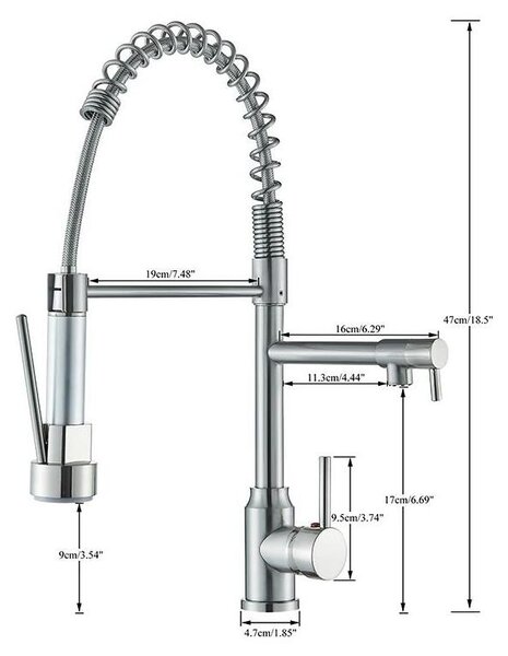 Miscelatore per lavello da cucina - Miscelatore per piano cottura - Doccetta estraibile - Bocchetta doppia girevole a 360° - Miscelatore monocomando per acqua calda/fredda - Acciaio inossidabile - Montaggio su piano di lavoro - Cromo