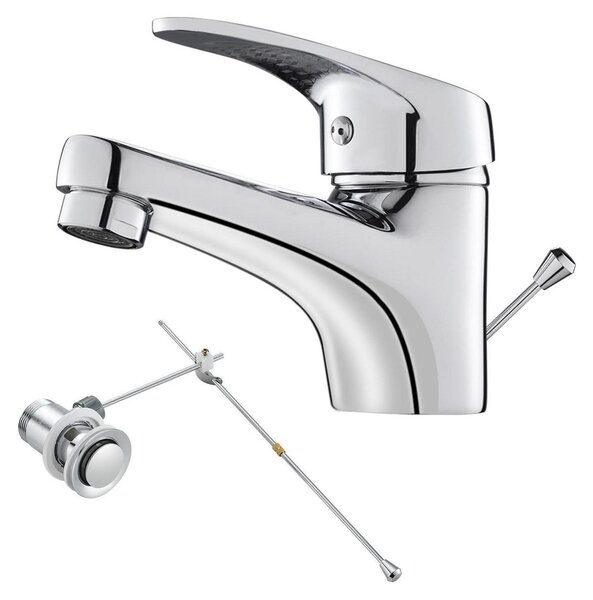 Miscelatore monocomando per lavabo, con alzata regolabile, scarico a tirante, cromato, design compatto