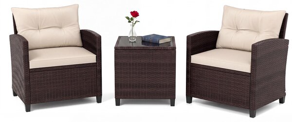 Set di mobili da giardino in rattan KOMFOTTEU, set di mobili da lounge per esterni con 2 poltrone, 1 tavolino, cuscini per seduta e schienale, mobili per balconi piccoli, mobili da lounge per giardino, mobili per terrazza per 2 persone
