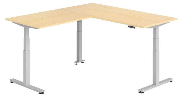 Scrivania angolare bümö regolabile elettricamente in altezza, forma a L - Finitura: acero, struttura: argento, dimensioni: scrivania angolare 180 x 200 cm