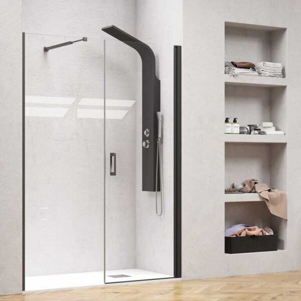Porta doccia colore nero 170 cm battente e laterale fisso | KNP6000 - KAMALU