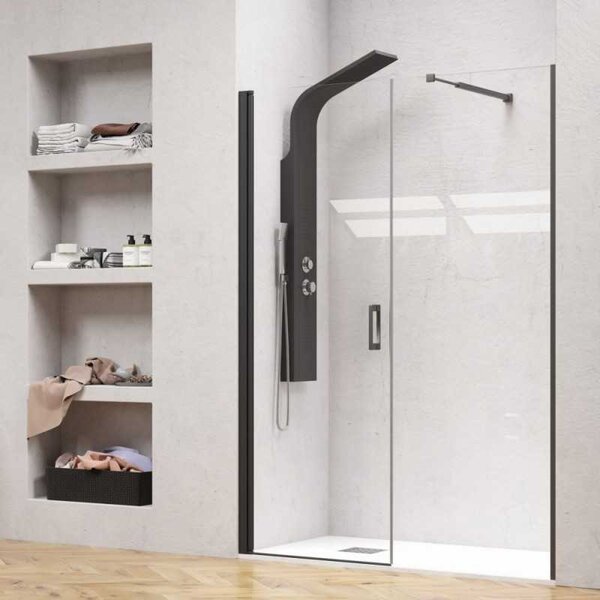 Porta doccia colore nero 145 cm battente e laterale fisso | KNP6000 - KAMALU
