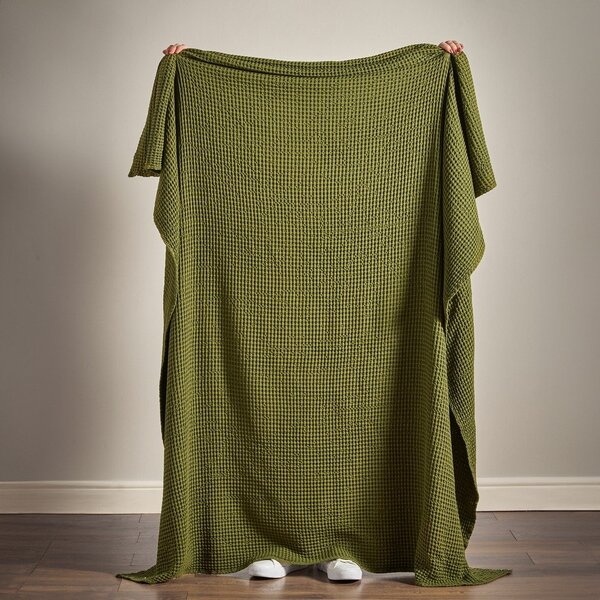 Coperta verde in cotone 150x200 cm Jaipur Chunky Waffle – Pineapple Elephant