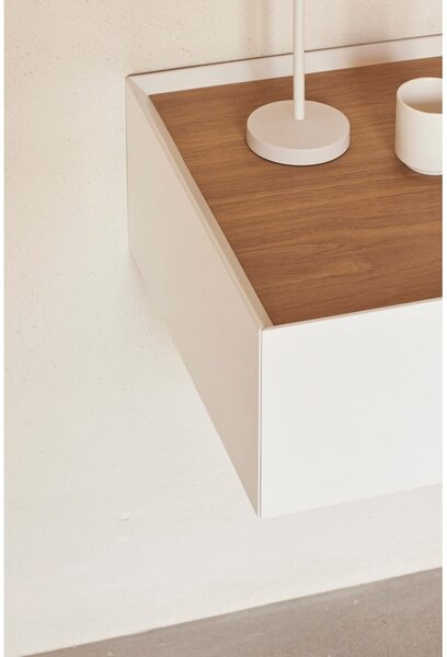 Comodino bianco con piano effetto rovere da parete Arista – Teulat