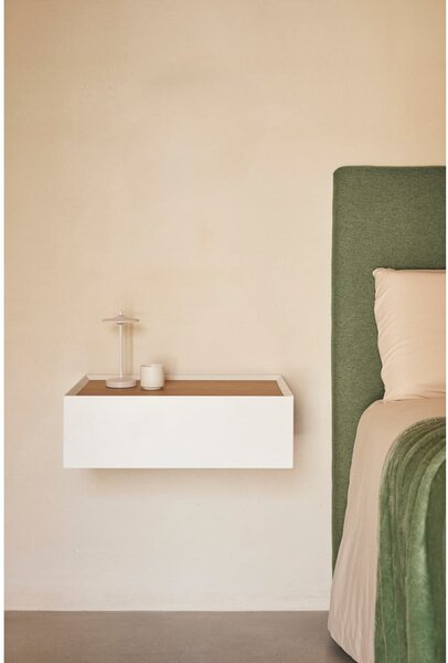 Comodino bianco con piano effetto rovere da parete Arista – Teulat