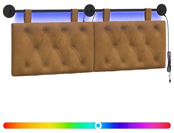 Testiera sospesa Con luce LED Marrone Velluto